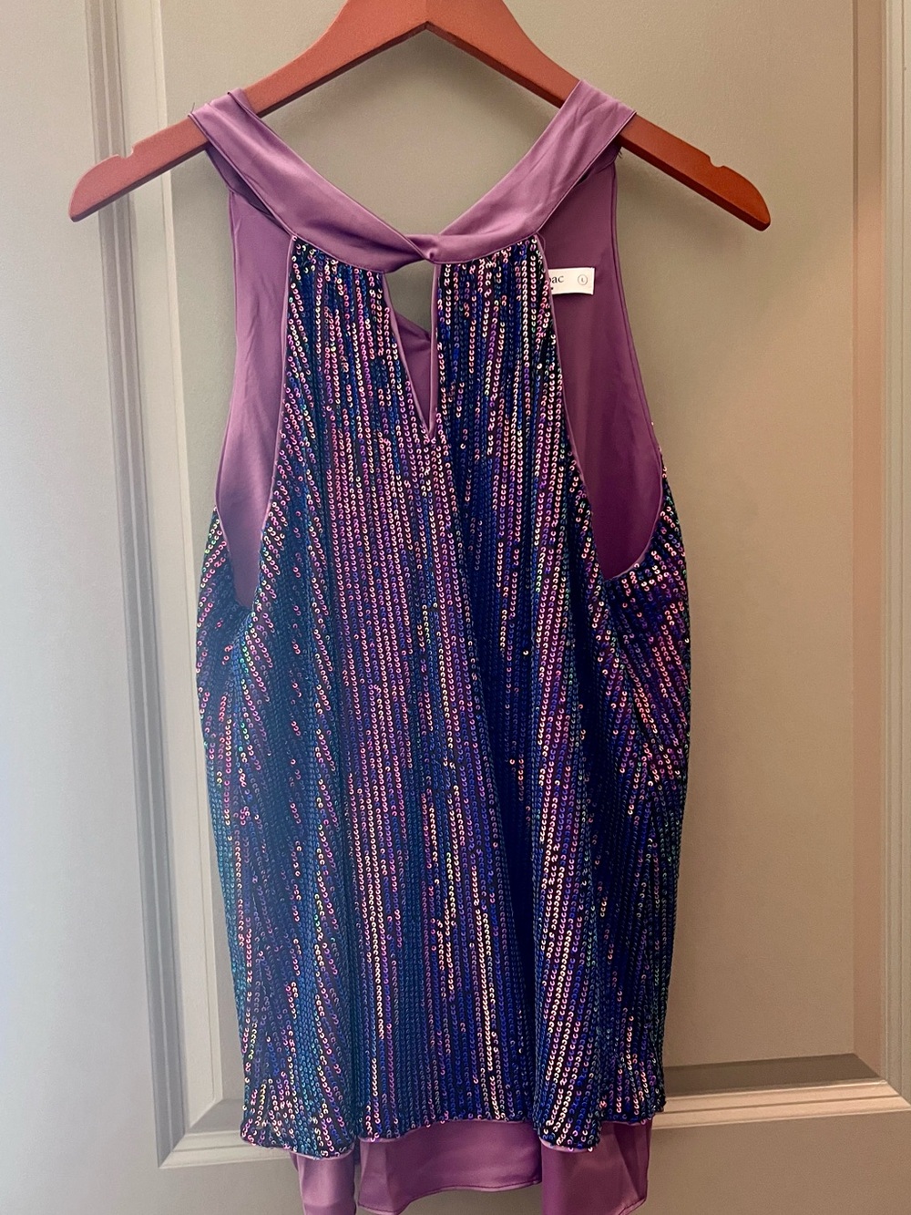 Lavender Sequin Sparkle Halter Tank Top Sz L Like New Condition